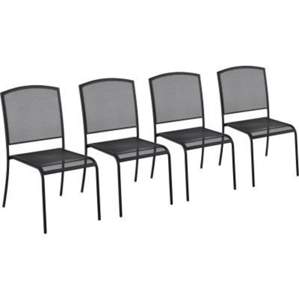 Gec Interion Outdoor Caf Armless Stacking Chair, Steel Mesh, Black, 4 Pack 262086BK